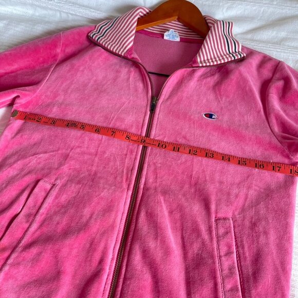 Vintage Champion Plush Velour Zip-Up Track Jacket Pink - Picture 10 of 12